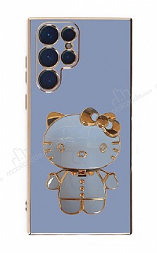 Eiroo Aynal Kitty Samsung Galaxy S22 Ultra 5G Standl Mavi Silikon Klf
