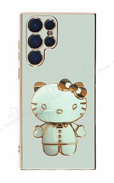 Eiroo Aynal Kitty Samsung Galaxy S22 Ultra 5G Standl Yeil Silikon Klf