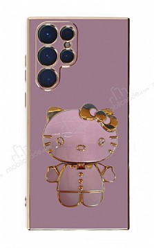 Eiroo Aynal Kitty Samsung Galaxy S22 Ultra 5G Standl Mor Silikon Klf