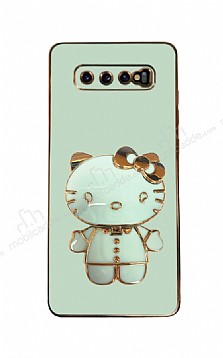 Eiroo Aynal Kitty Samsung Galaxy S10 Plus Standl Yeil Silikon Klf