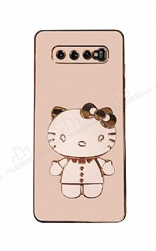 Eiroo Aynal Kitty Samsung Galaxy S10 Plus Standl Pembe Silikon Klf