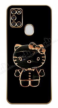 Eiroo Aynal Kitty Tecno Samsung Galaxy A21s Standl Siyah Silikon Klf