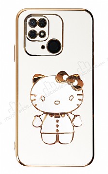Eiroo Aynal Kitty Xiaomi Poco C40 Standl Beyaz Silikon Klf
