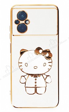 Eiroo Aynal Kitty Xiaomi Poco M5 Standl Beyaz Silikon Klf