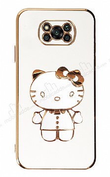 Eiroo Aynal Kitty Xiaomi Poco X3 Standl Beyaz Silikon Klf