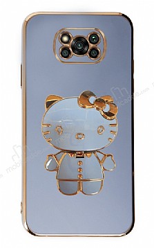 Eiroo Aynal Kitty Xiaomi Poco X3 Standl Mavi Silikon Klf