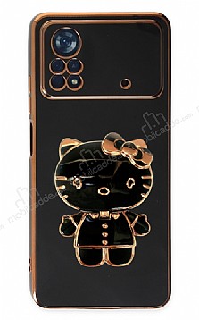 Eiroo Aynal Kitty Xiaomi Poco X4 Pro 5G Standl Siyah Silikon Klf