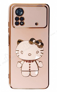 Eiroo Aynal Kitty Xiaomi Poco X4 Pro 5G Standl Pembe Silikon Klf