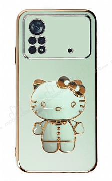 Eiroo Aynal Kitty Xiaomi Poco X4 Pro 5G Standl Yeil Silikon Klf