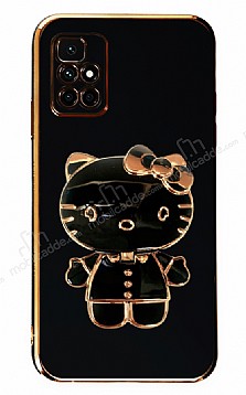 Eiroo Aynal Kitty Xiaomi Redmi 10 Prime 2022 Standl Siyah Silikon Klf