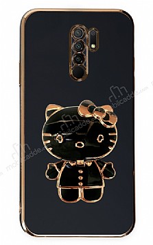 Eiroo Aynal Kitty Xiaomi Redmi 9 Standl Siyah Silikon Klf