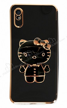 Eiroo Aynal Kitty Xiaomi Redmi 9A Standl Siyah Silikon Klf