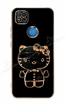 Eiroo Aynal Kitty Xiaomi Redmi 9C Standl Siyah Silikon Klf