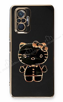 Eiroo Aynal Kitty Xiaomi Redmi Note 10 Pro Standl Siyah Silikon Klf