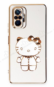 Eiroo Aynal Kitty Xiaomi Redmi Note 10 Pro Standl Beyaz Silikon Klf