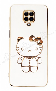 Eiroo Aynal Kitty Xiaomi Redmi Note 9 Pro Standl Beyaz Silikon Klf