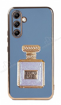 Eiroo Aynal Parfm Samsung Galaxy A34 Standl Mavi Silikon Klf