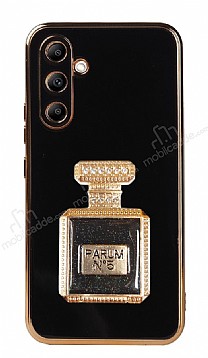 Eiroo Aynal Parfm Samsung Galaxy A54 Standl Siyah Silikon Klf
