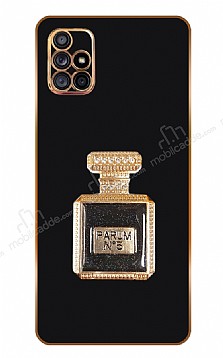 Eiroo Aynal Parfm Samsung Galaxy A71 Standl Siyah Silikon Klf