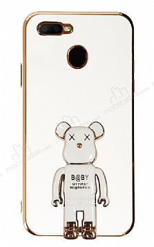 Eiroo Baby Bear Oppo A12 Standl Beyaz Silikon Klf