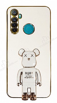 Eiroo Baby Bear Realme 5i Standl Beyaz Silikon Klf