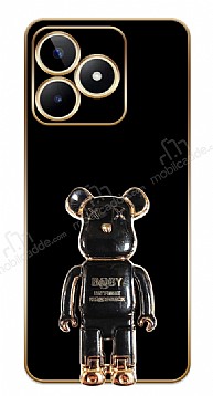 Eiroo Baby Bear Realme C53 Standl Kamera Korumal Siyah Silikon Klf