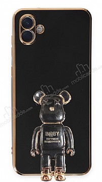 Eiroo Baby Bear Samsung Galaxy A04e Standl Siyah Silikon Klf