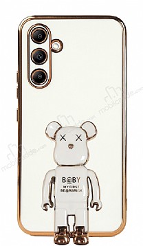 Eiroo Baby Bear Samsung Galaxy A14 4G Standl Beyaz Silikon Klf