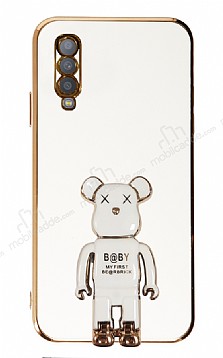 Eiroo Baby Bear Samsung Galaxy A70 Standl Beyaz Silikon Klf