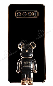 Eiroo Baby Bear Samsung Galaxy S10 Plus Standl Siyah Silikon Klf