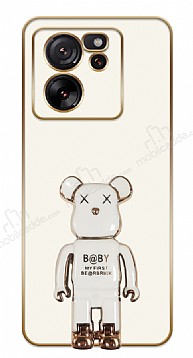 Eiroo Baby Bear Xiaomi 13T Pro Standl Kamera Korumal Beyaz Silikon Klf