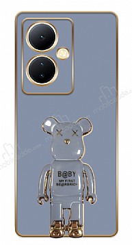 Eiroo Baby Bear vivo V29 Lite Standl Kamera Korumal Mavi Silikon Klf