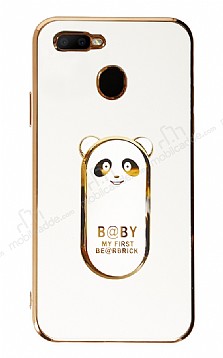 Eiroo Baby Panda Oppo A12 Standl Beyaz Silikon Klf