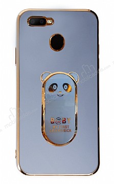 Eiroo Baby Panda Oppo A12 Standl Mavi Silikon Klf