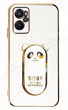 Eiroo Baby Panda Oppo A76 Standl Beyaz Silikon Klf