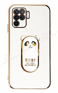 Eiroo Baby Panda Oppo A94 Standl Beyaz Silikon Klf