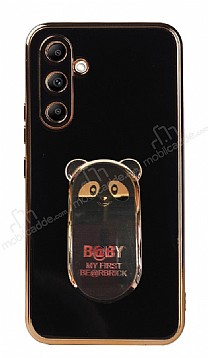 Eiroo Baby Panda Samsung Galaxy A34 Standl Siyah Silikon Klf