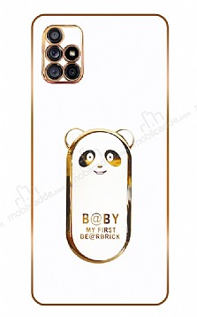 Eiroo Baby Panda Samsung Galaxy A71 Standl Beyaz Silikon Klf