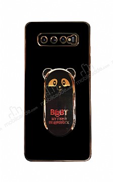 Eiroo Baby Panda Samsung Galaxy S10 Plus Standl Siyah Silikon Klf
