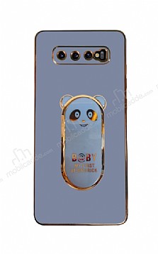 Eiroo Baby Panda Samsung Galaxy S10 Plus Standl Mavi Silikon Klf