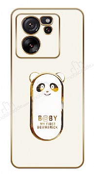 Eiroo Baby Panda Xiaomi 13T Pro Standl Kamera Korumal Beyaz Silikon Klf