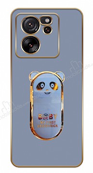 Eiroo Baby Panda Xiaomi 13T Pro Standl Kamera Korumal Mavi Silikon Klf