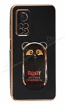 Eiroo Baby Panda Xiaomi Mi 10T 5G Standl Siyah Silikon Klf