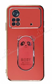 Eiroo Baby Panda Xiaomi Poco X4 Pro 5G Standl Krmz Silikon Klf