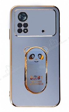 Eiroo Baby Panda Xiaomi Poco X4 Pro 5G Standl Mavi Silikon Klf