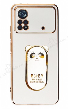 Eiroo Baby Panda Xiaomi Poco X4 Pro 5G Standl Beyaz Silikon Klf
