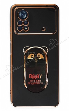 Eiroo Baby Panda Xiaomi Poco X4 Pro 5G Standl Siyah Silikon Klf