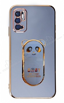 Eiroo Baby Panda Xiaomi Redmi Note 11SE Standl Mavi Silikon Klf