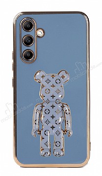 Eiroo Bearbrick Samsung Galaxy A14 4G Standl Mavi Silikon Klf
