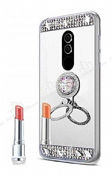 Eiroo Bling Mirror Huawei Mate 10 Lite Silikon Kenarl Aynal Silver Rubber Klf